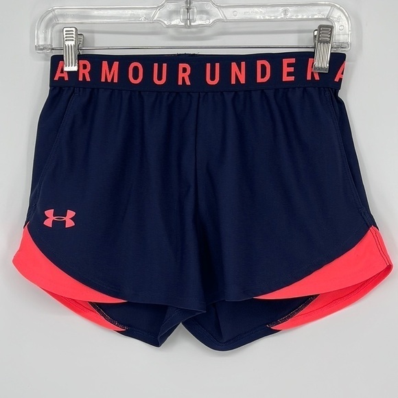 Under Armour Heatgear Running Shorts with Pockets Navy Blue Neon Pink XS - Picture 1 of 7